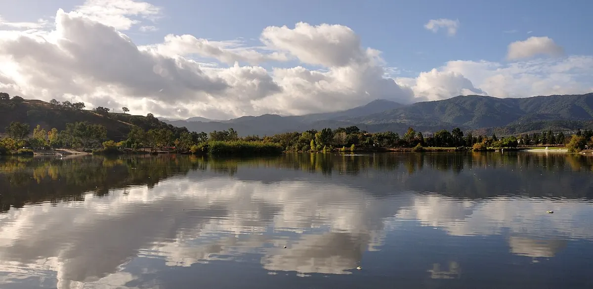 A view across Almaden Lake in Almaden Lake Park, San Jose.